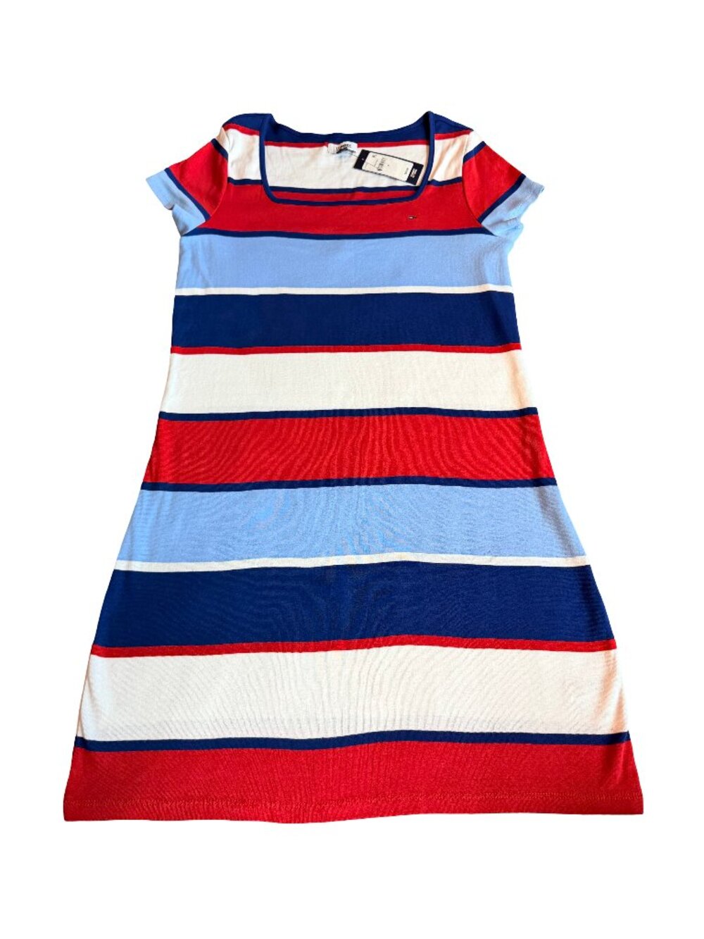 Tommy Jeans Red Blue Striped Colorblock Shift Dress Square Medium Women's NWT